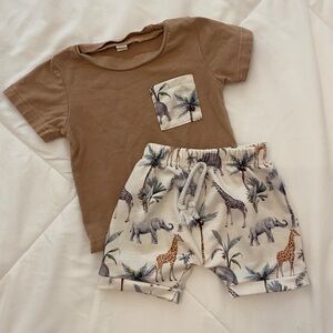 NEW Safari Zoo Lion Elephant Giraffe Short Sleeve and Shorts Set